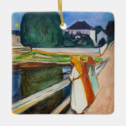 Edvard Munch _ The Girls on the Bridge White Night Ceramic Ornament