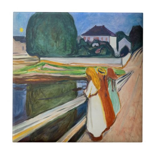Edvard Munch _ The Girls on the Bridge White Night Ceramic Tile