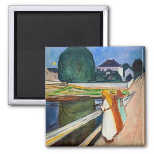 Edvard Munch _ The Girls on the Bridge White Night Magnet