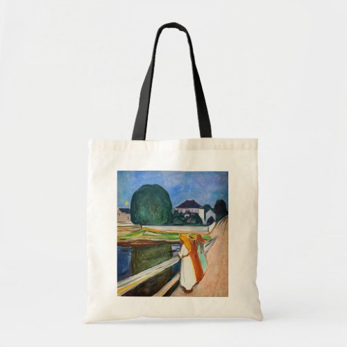 Edvard Munch _ The Girls on the Bridge White Night Tote Bag