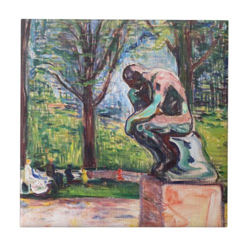 Edvard Munch _ The Thinker by Rodin Ceramic Tile