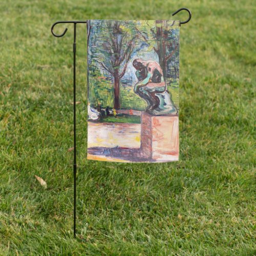 Edvard Munch _ The Thinker by Rodin Garden Flag