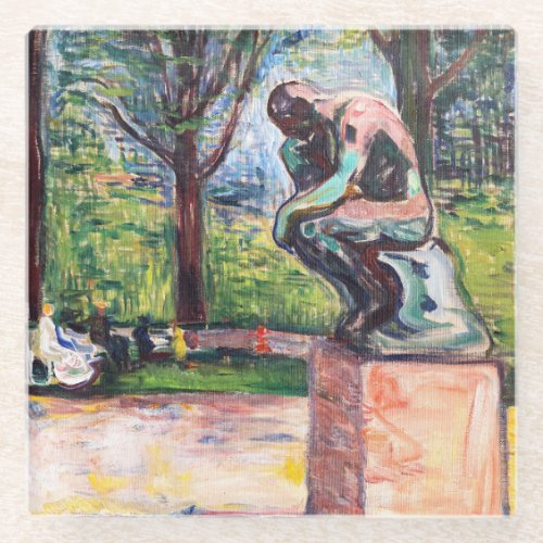 Edvard Munch _ The Thinker by Rodin Glass Coaster
