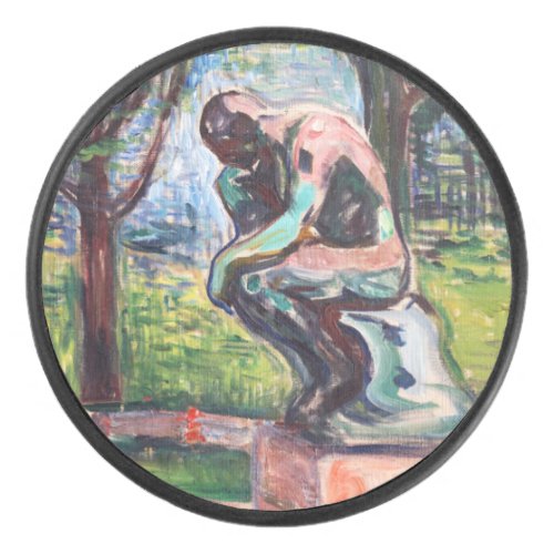 Edvard Munch _ The Thinker by Rodin Hockey Puck