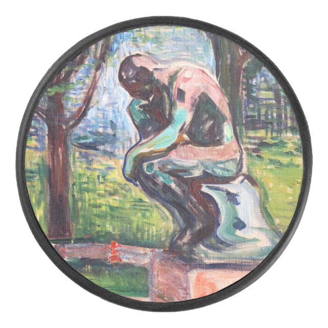 Edvard Munch - The Thinker by Rodin Hockey Puck (Front)