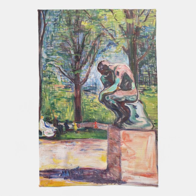 Edvard Munch - The Thinker by Rodin Kitchen Towel (Vertical)