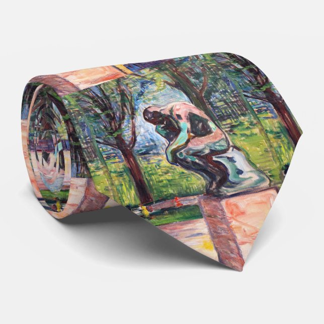 Edvard Munch - The Thinker by Rodin Neck Tie (Rolled)