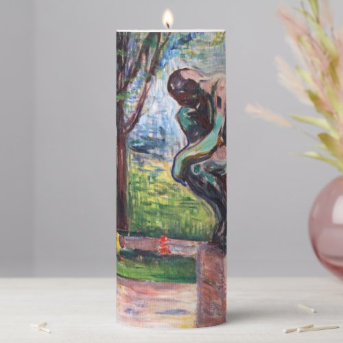 Edvard Munch _ The Thinker by Rodin Pillar Candle