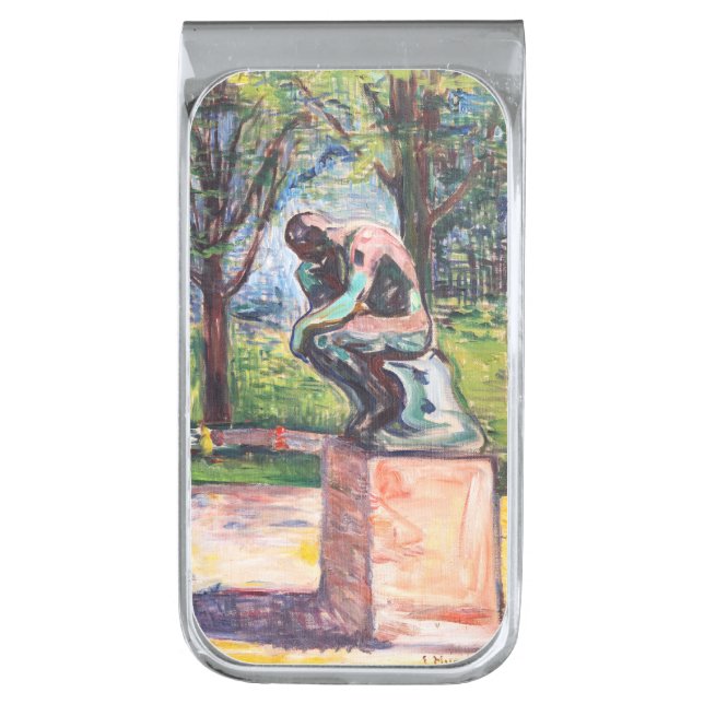 Edvard Munch - The Thinker by Rodin Silver Finish Money Clip (Front Vertical)