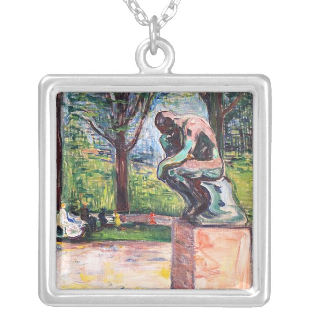 Edvard Munch - The Thinker by Rodin Silver Plated Necklace (Front)