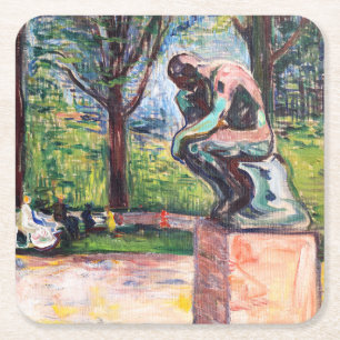 Edvard Munch - The Thinker by Rodin Square Paper Coaster