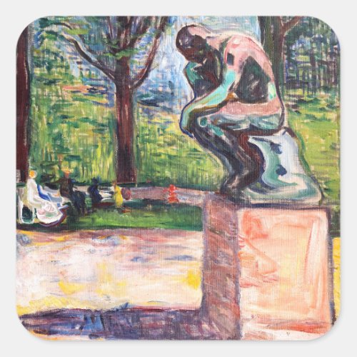 Edvard Munch _ The Thinker by Rodin Square Sticker