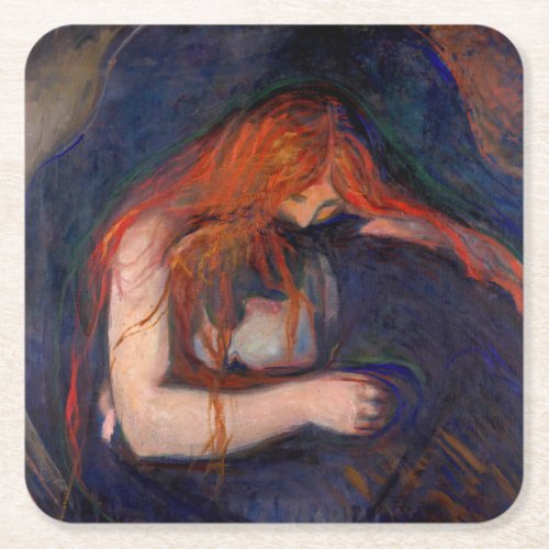 Edvard Munch _ Vampire  Love and Pain Square Paper Coaster