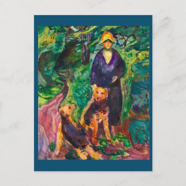 Edvard Munch,Woman with Airedale Terriers Painting Postcard (Front)