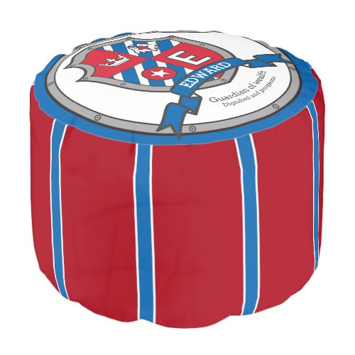 Edward letter E name meaning blue red bird crest Pouf