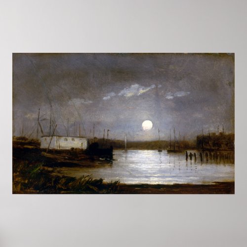 Edward Mitchell Bannister Moon Over a Harbor Poster