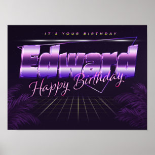 Edward Name Vorname lila retro Poster Geburtstag