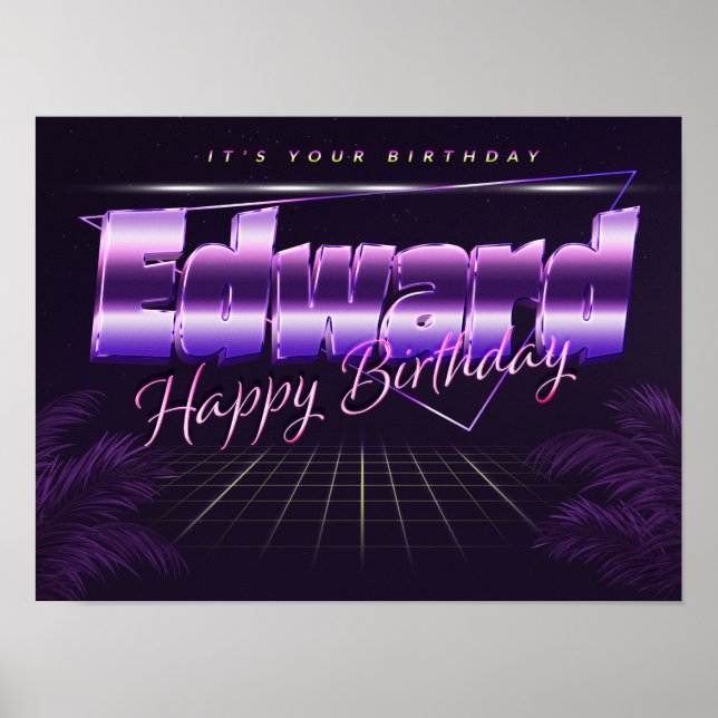 Edward Name Vorname lila retro Poster Geburtstag (Front)