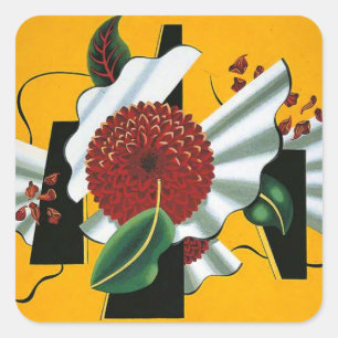 Edward Wadsworth, Dahlias, famous painting, Square Sticker