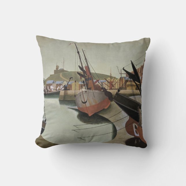 Edward Wadsworth, Seaport, fine art painting, Throw Pillow (Front)