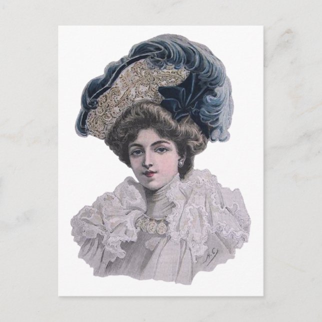 Edwardian Fashionable lady in blue hat Postcard (Front)