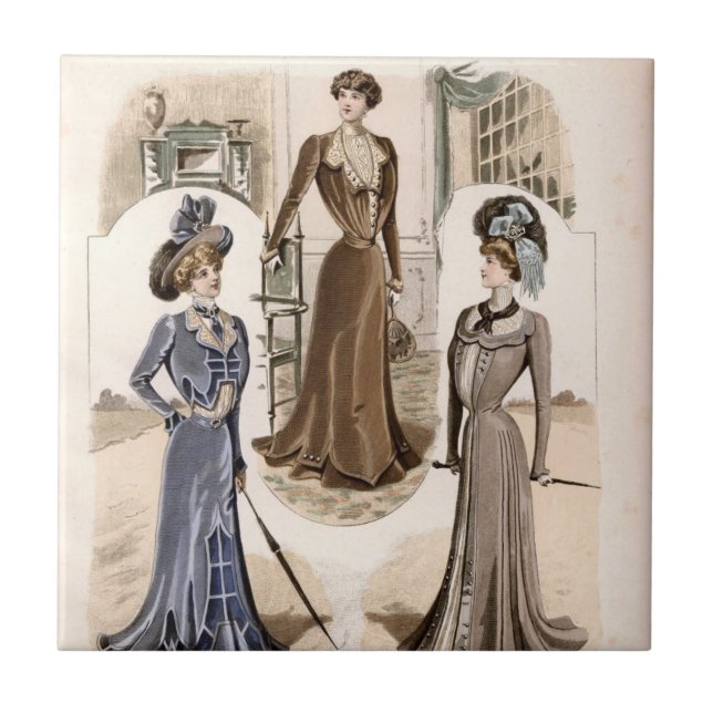 Edwardian Glam Vintage Fashion Illustration   Ceramic Tile (Front)