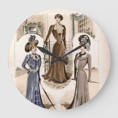 Edwardian Glam Vintage Fashion Illustration  Large Clock