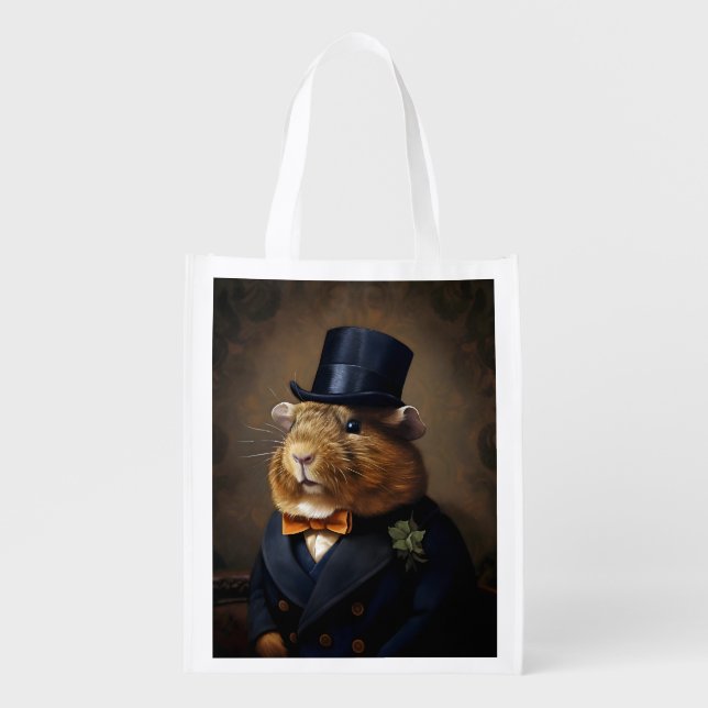 Edwardian Guinea Pig Gentleman Grocery Bag (Front)