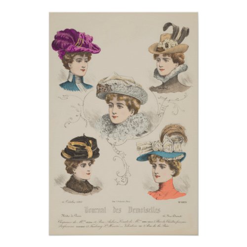 Edwardian Hat Collection Paris Fashion Vintage Ad Poster