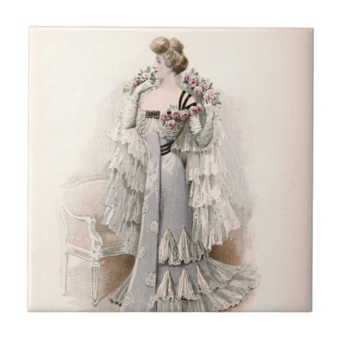 Edwardian Lady Adorned With Roses Vintage Fashion  Ceramic Tile