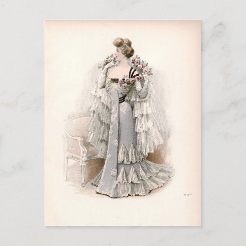 Edwardian Lady Adorned With Roses Vintage Fashion  Postcard