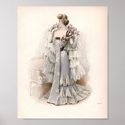 Edwardian Lady Adorned With Roses Vintage Fashion  Poster