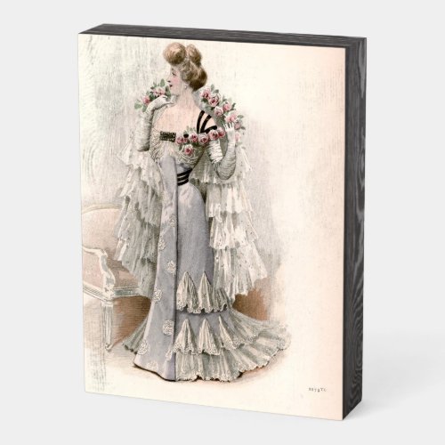 Edwardian Lady Adorned With Roses Vintage Fashion Wooden Box Sign