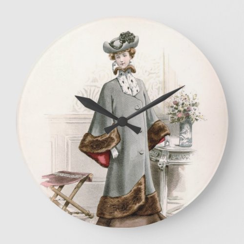 Edwardian Lady In A Fine Coat Vintage Fashion  Large Clock