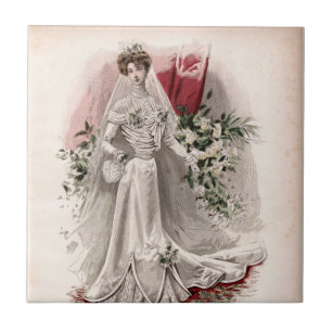 Edwardian Lady In Wedding Gown Vintage Fashion Ceramic Tile