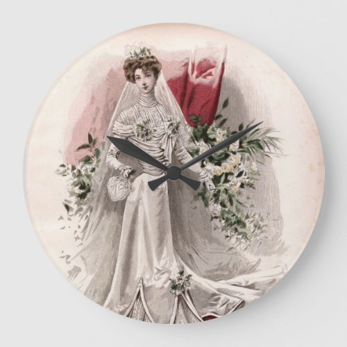 Edwardian Lady In Wedding Gown Vintage Fashion   Large Clock