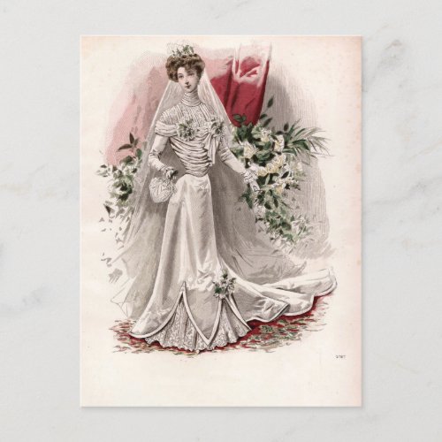 Edwardian Lady In Wedding Gown Vintage Fashion   Postcard