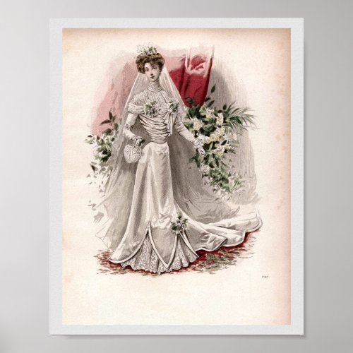 Edwardian Lady In Wedding Gown Vintage Fashion   Poster