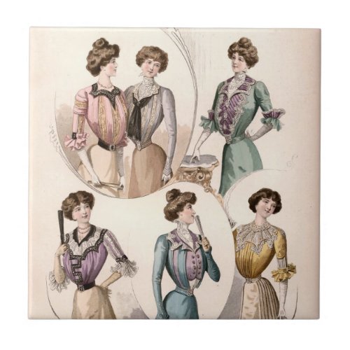 Edwardian Lady Vintage Fashion Illustration  Ceramic Tile