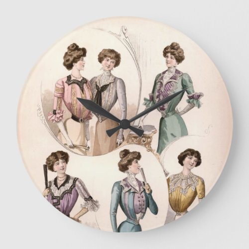 Edwardian Lady Vintage Fashion Illustration Large Clock