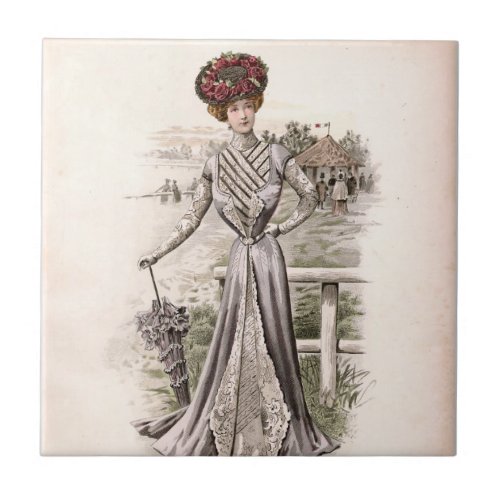 Edwardian Lady With Umbrella Vintage Fashion   Ceramic Tile