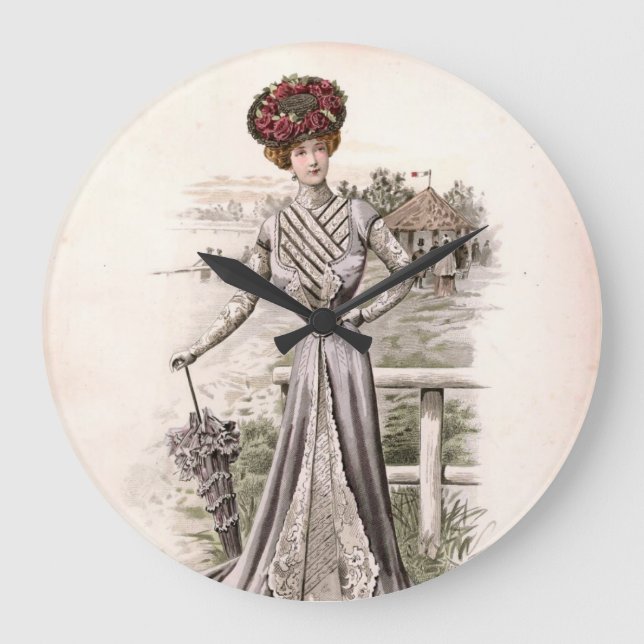 Edwardian Lady With Umbrella Vintage Fashion Large Clock (Front)