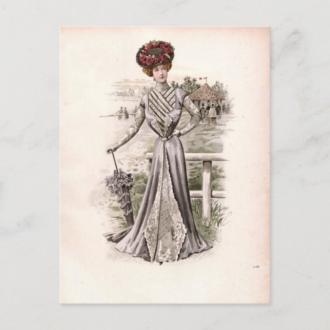 Edwardian Lady With Umbrella Vintage Fashion Postcard (Front)