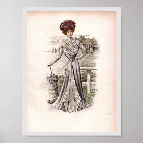 Edwardian Lady With Umbrella Vintage Fashion  Poster