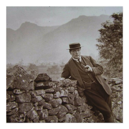 Edwardian Man with Pipe on Stone Fence Photo Print