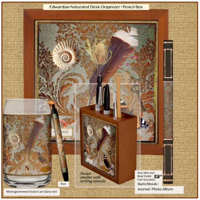 Edwardian Naturalist Desk Organizer (Arrange pencils, pens (calligraphy nibs? quills?) in our steampunk /nature buff style desk organizer)