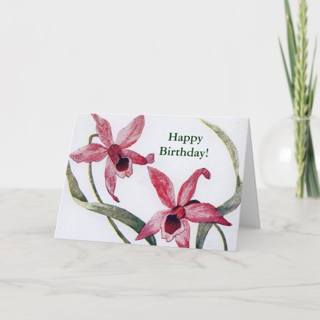 Edwardian Orchid Birthday Card (Front)