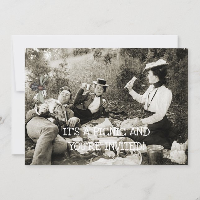 EDWARDIAN PERIOD PICNIC FUNNY FLY MAN BEAUTY WOMEN INVITATION (Front)