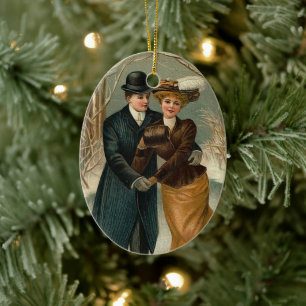 Edwardian vintage couple skating ceramic ornament