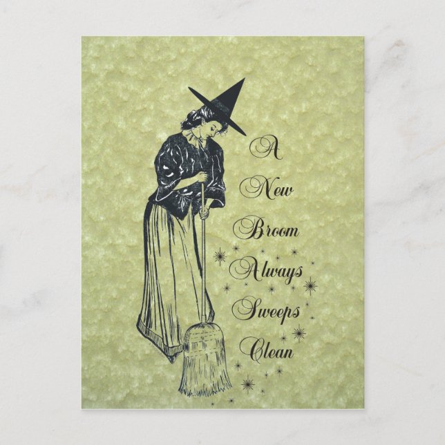 Edwardian Witch - A New Broom *Always* Sweeps Clea Postcard (Front)